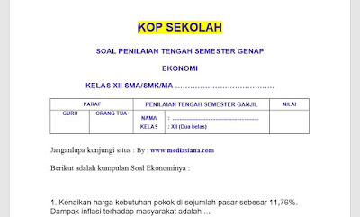 30 Contoh Soal Uts Pts Ekonomi Sma Ma Kelas Xii Semester Genap Kurikulum 2013 Beserta Kunci Jawaban Mediasiana Com Media Pembelajaran Masakini