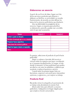 Apoyo Primaria Español 5to grado Bloque I lección 3 Elaborar y publicar anuncios publicitarios de productos o servicios que se ofrecen en su comunidad