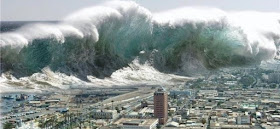 An artists' mock-up of how a tsunami off Campania might impact on coastal cities
