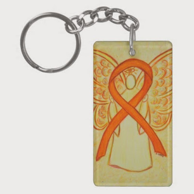 Orange Awareness Ribbon Guardian Angel Art Painting Custom Key chains