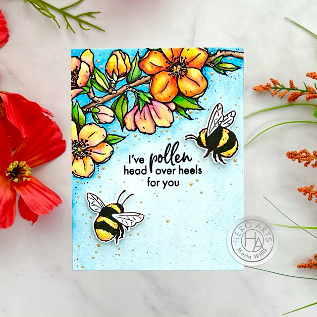 Cardbomb, Maria Willis,Hero Arts, My Monthly Hero Kit January 2021,flowers,bees,stamps,stamping, mixed media, art, die cutting,#hexagon, color,watercolor,ink blending,grunge,