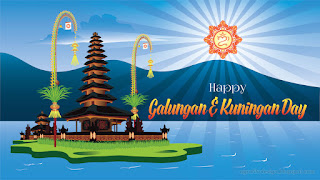 Balinese Hindu Holiday Greeting Happy Galungan With Ulun Danu Temple
