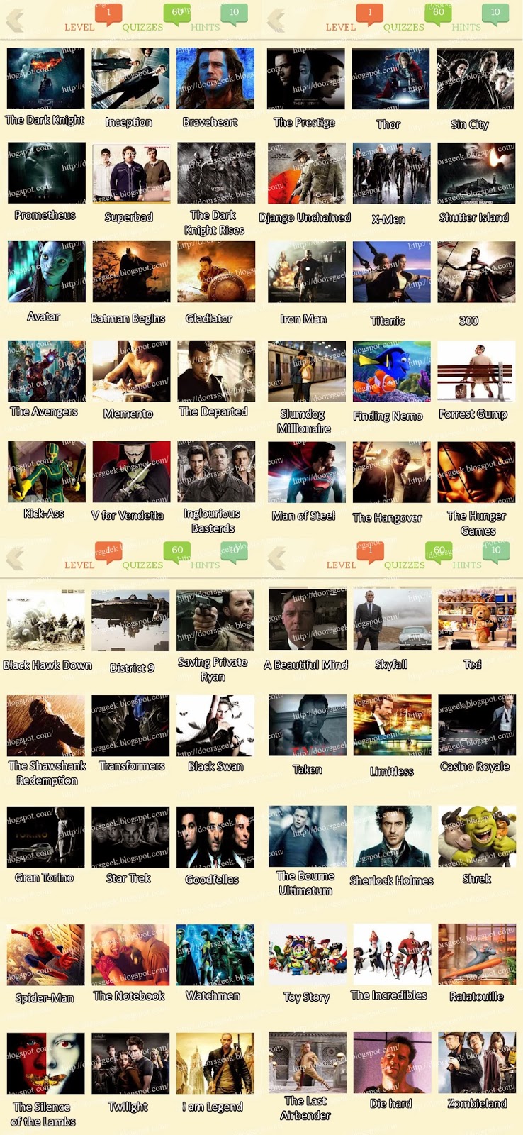 Movie Quiz Ultimate - Level 1 Answers ~ Doors Geek