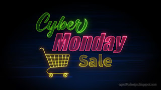 Simple Cyber Monday Sale Discount Concept With Colorful Neon Glow Lights In Blue Dark Space