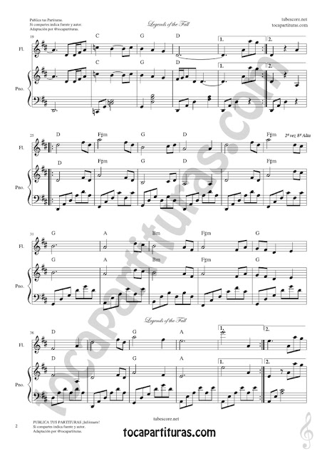 2 Legends of the Fall Sheet Music for Flute by James Horner