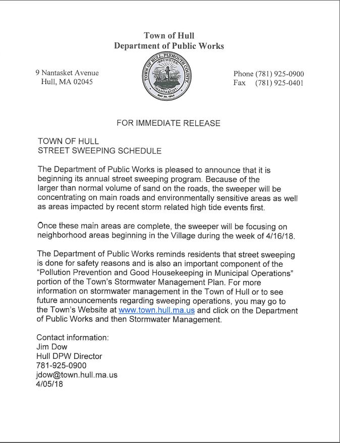 Town of Hull: Street Sweeping Schedule