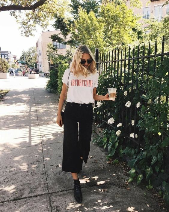 street outfit of inspire _ white t-shirt & pants - DIMANCHE