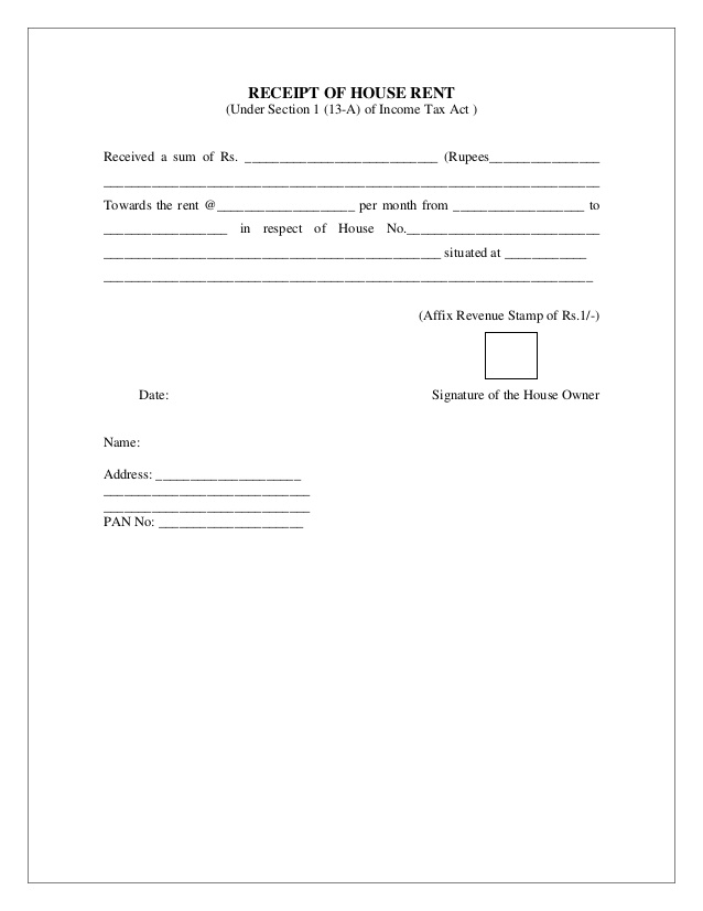 House Rent Receipt India Invoice Template