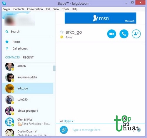 Thủ thuật đơn giản để tạo danh sách liên lạc yêu thích trên Skype