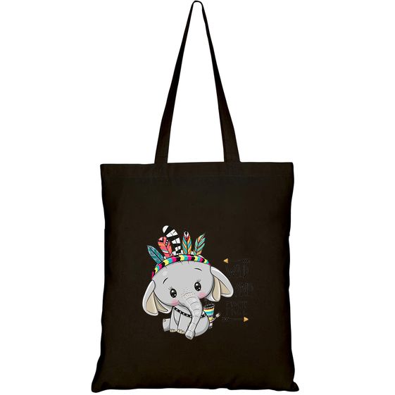 TÚI VẢI TOTE CANVAS IN HÌNH CUTE CARTOON ELEPHANT FEATHERS ON HT436 – HTFASHION