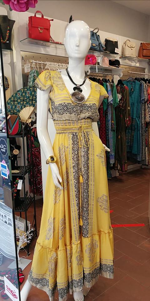 Monte Cervino Abito Lungo Donna A Maniche Corte Con Balze Plissettate - Foto 3