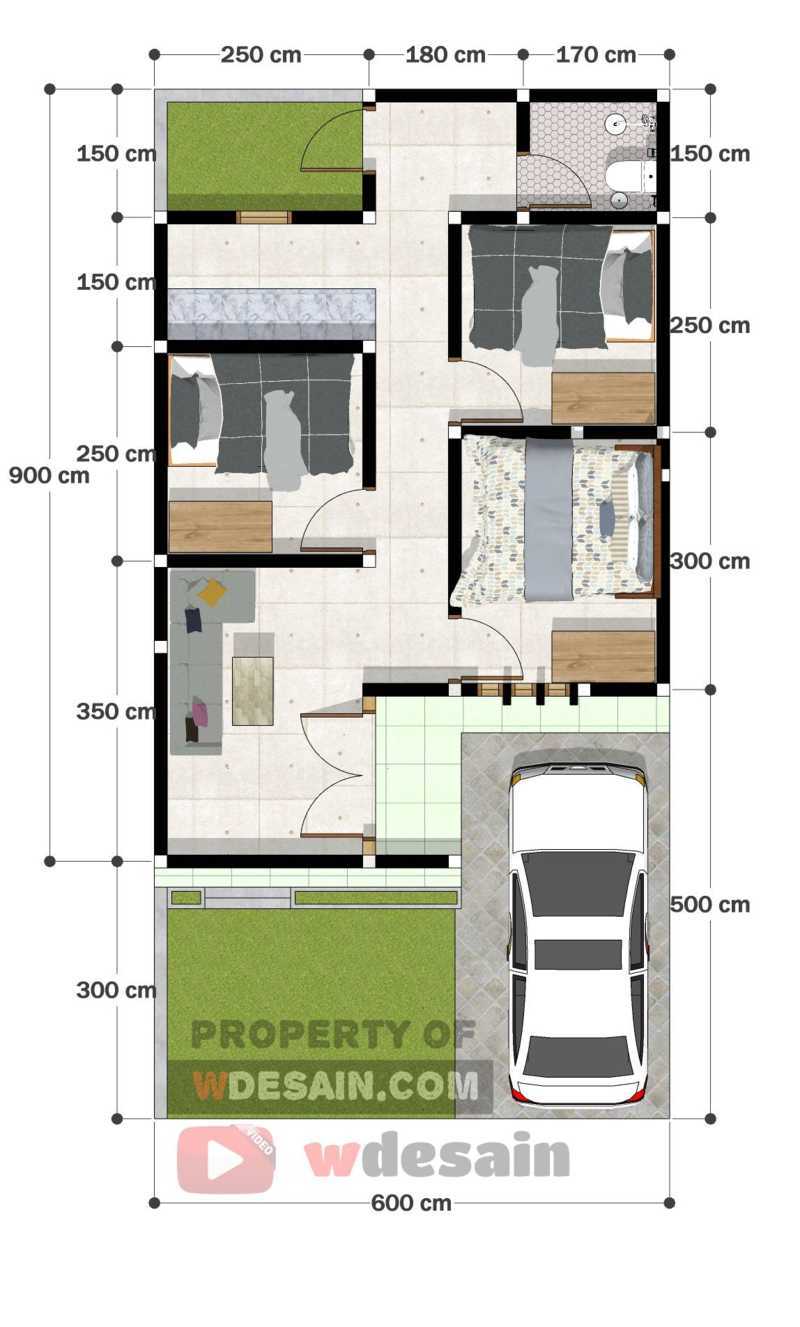 Desain Rumah Ukuran 6x9, Minimalis dengan 3 Kamar Tidur - Desain Rumah