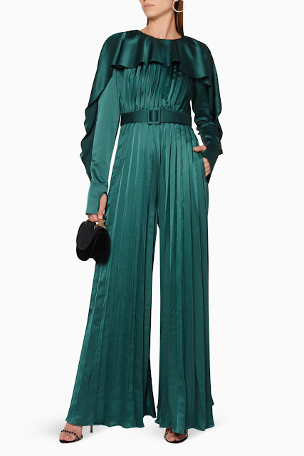 Emerald-Green Pleated Frill Jumpsuit 1850 AED 