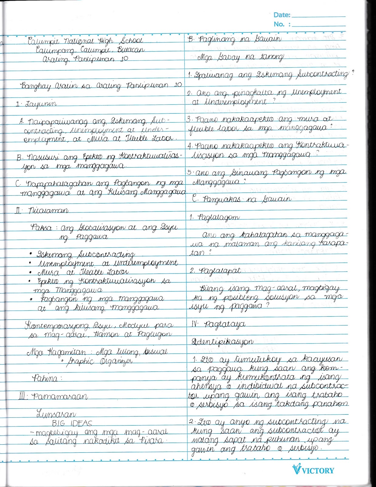 7. Examples of lesson plans used (Semi-detailed)