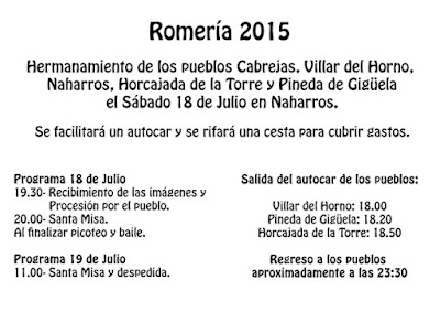 Cartel informativo Romería 2015 en Naharros