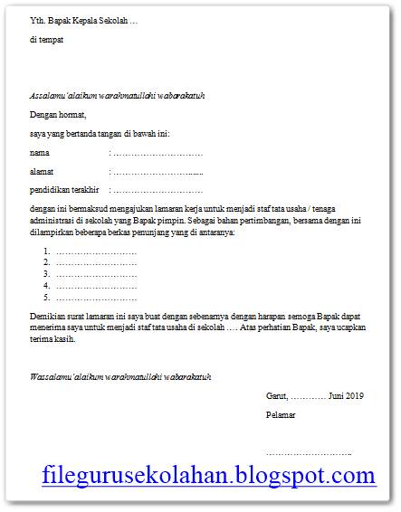 Contoh Surat Lamaran Kerja Di Sekolah Sebagai Tata Usaha