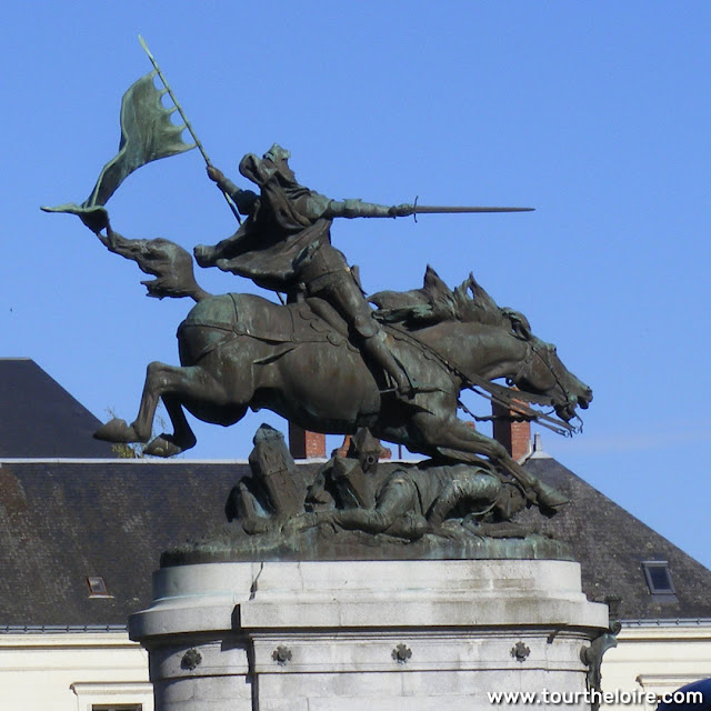 19C equestrian statue of Joan of Arc, Chinon, Indre et Loire, France. Photo by Loire Valley Time Travel.