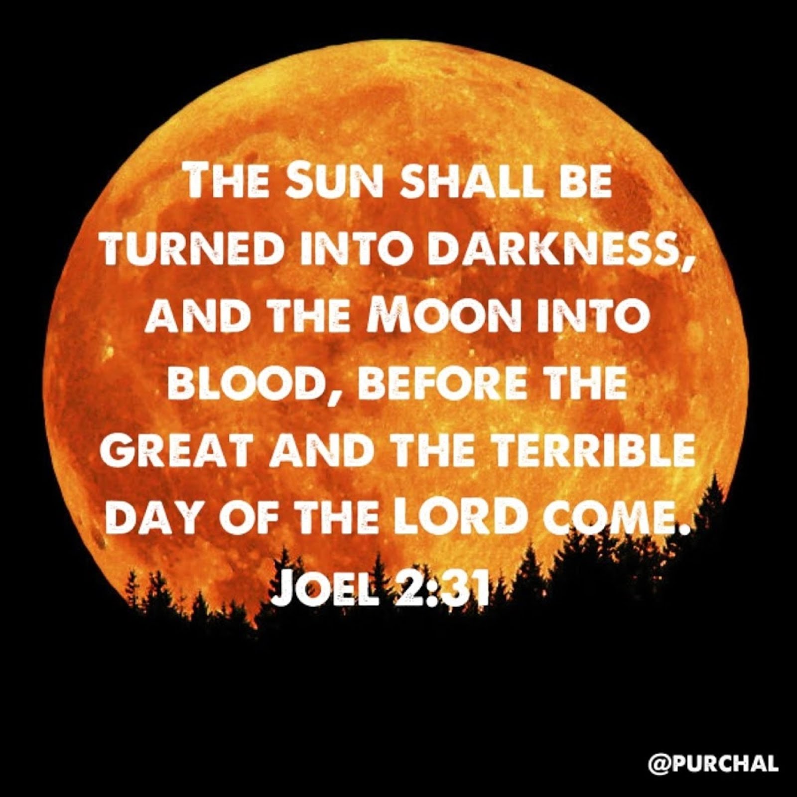 THE SUN SHALL BE TURNED INTO DARKNESS AND THE MOON INTO BLOOD BEFORE THE GREAT AND TERRIBLE DAY OF