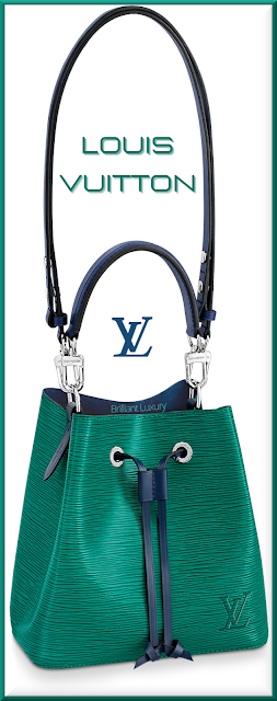 Louis Vuitton NéoNoé BB bucket bag in vert emeraude green and indigo blue trim #bags #louisvuitton #brilliantluxury Louis Vuitton NéoNoé BB bucket bag in vert emeraude green and indigo blue trim #bags #louisvuitton #brilliantluxury