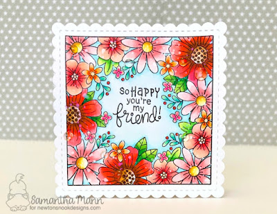 So Happy You're My Friend Card by Samantha Mann - Newton's Nook Designs, Zig Clean Color Real Brush Markers, friendship, watercolor, #newtonsnook #flowers #handmadecard