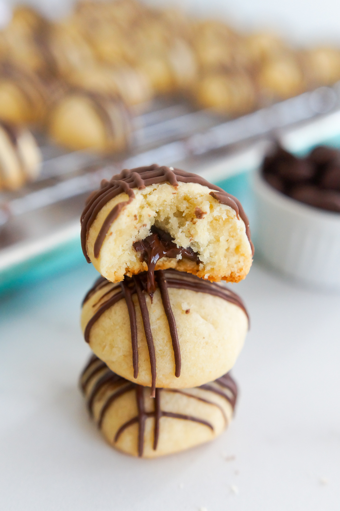 Chocolate Almond Surprises : petite almond cookies with a surprise inside!