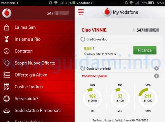 App MyVodafone Credito disponibile e Contatori