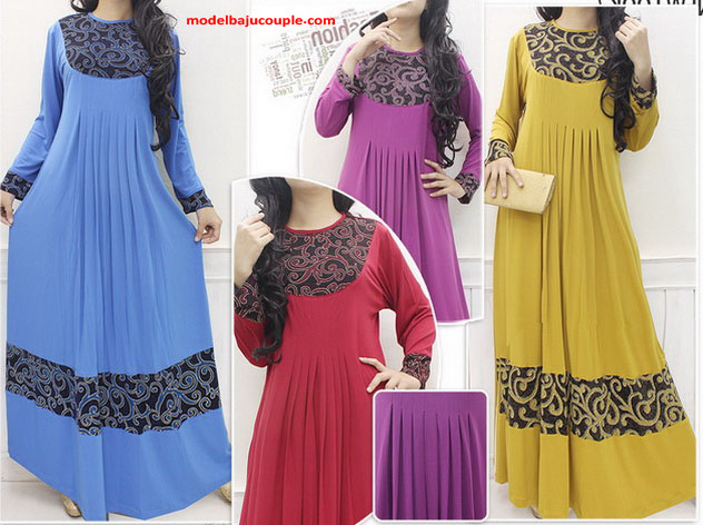 baju gamis pengantin dengan kombinasi satin