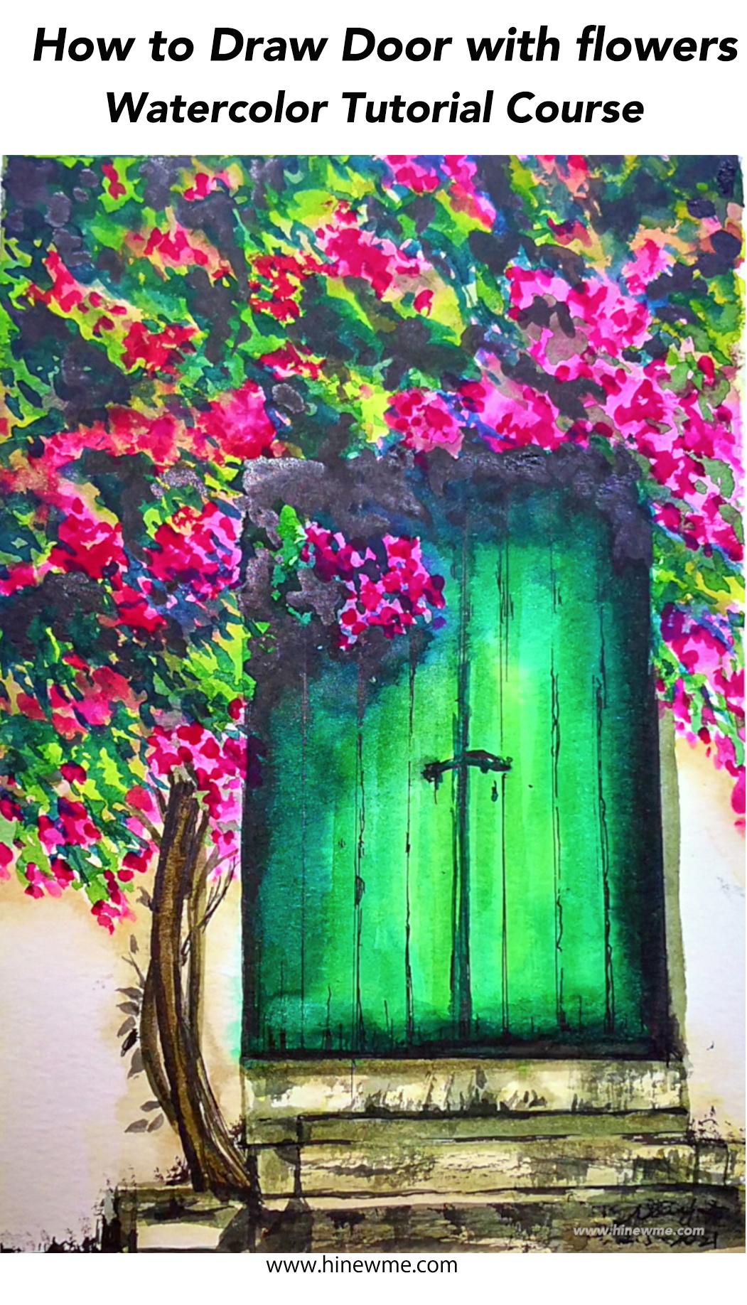 Door with flowers Watercolor Tutorial