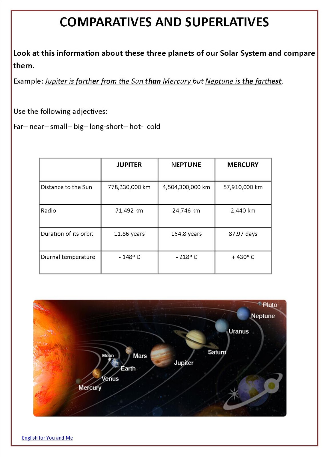 Adjective Comparative Superlative Planets The Planets Comparative