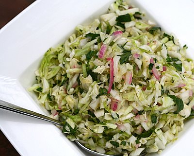 Alice Waters' Coleslaw ♥ KitchenParade.com, no mayonnaise, bright with lime and cilantro. Vegan. Low Carb. Gluten Free. Weight Watchers Friendly. Great for Meal Prep.