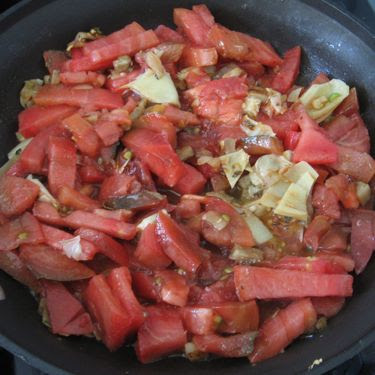 angel hair pasta with purple cherokee tomato, artichoke hearts, and eggplant