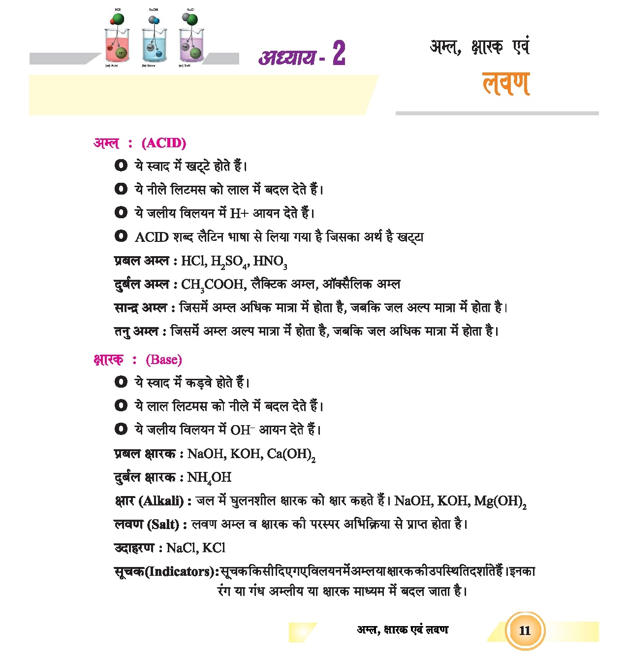 Acid Bases and Salts Class 10 Notes in Hindi