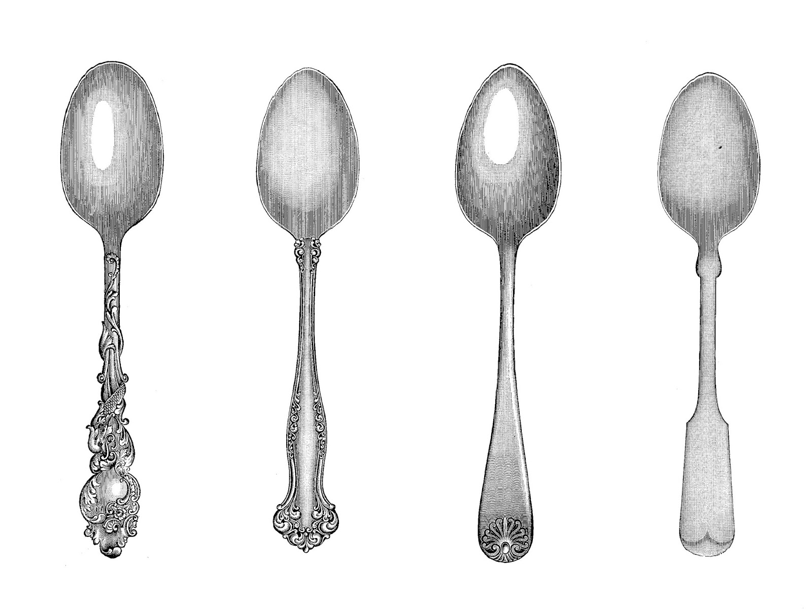 Digital Stamp Design: Free Digital Collage Sheet: 4 Vintage Spoons Clip Art Printable Collage Sheet