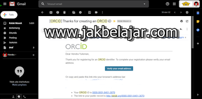 Tampilan konfirmasi email beserta ORCID ID kalian