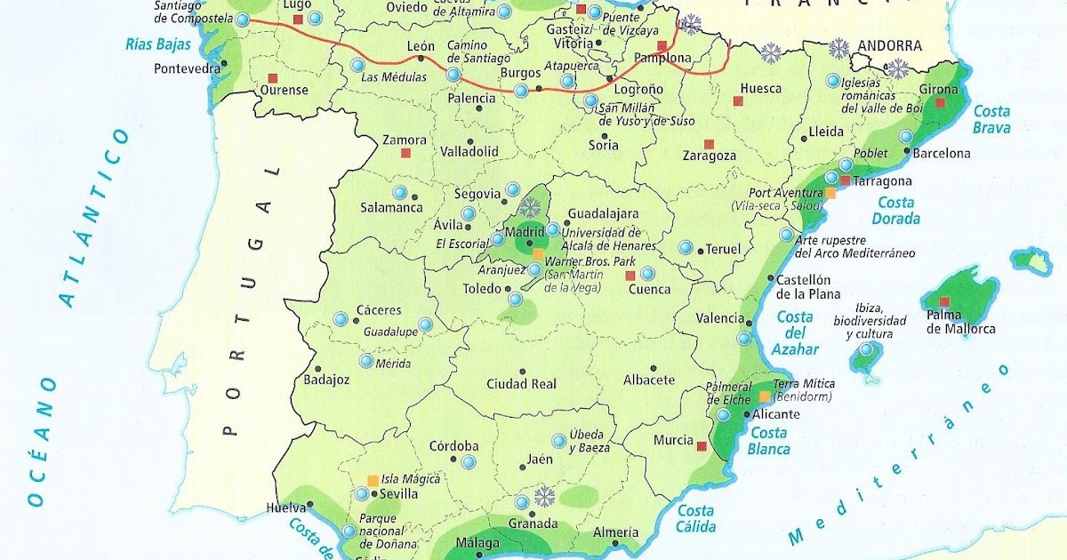 La Pizarra De Historia 3º De Eso El Turismo En España Mapa