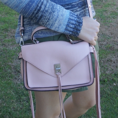 blue ombre knit with olive shorts and Rebecca Minkoff small Darren messenger bag in peony | awayfromtheblue