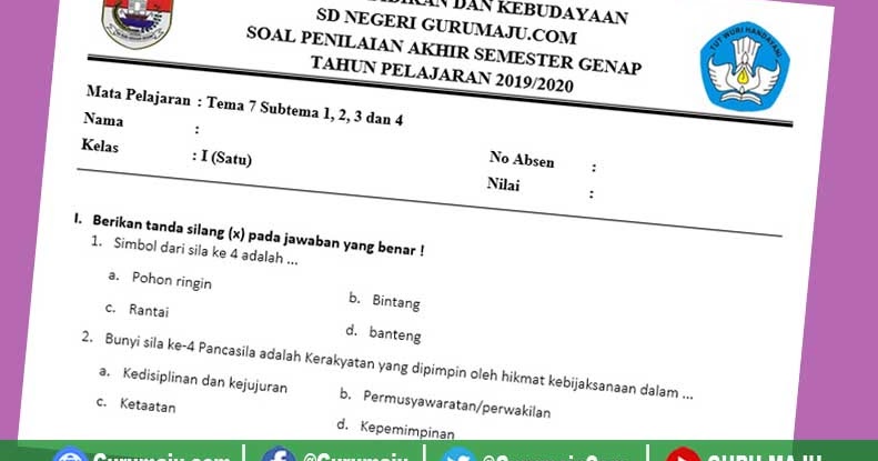 Soal UAS / UKK Kelas 1 Tema 7 Kurikulum 2013 Semester 2 - GURU MAJU