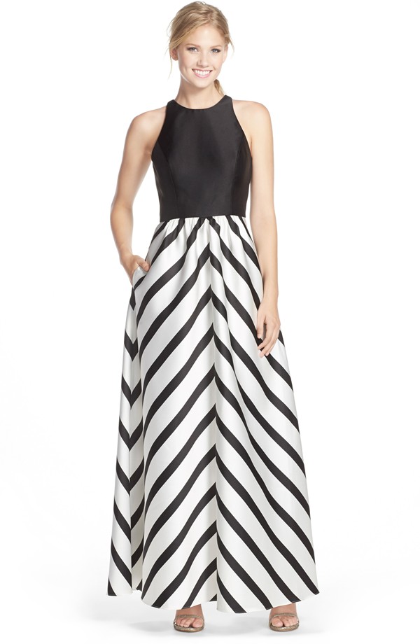 Summer Wind Black and White Striped Gown