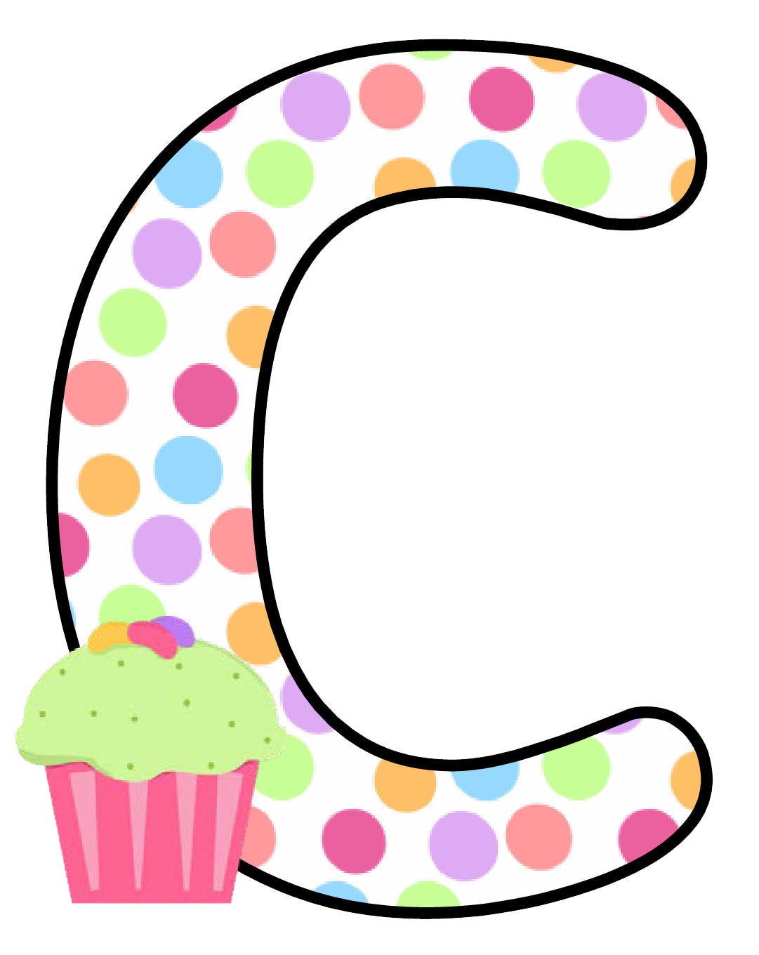 Abecedario con Lunares de Colores y Cupcakes. Alphabet with Colored