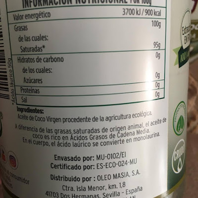 Aceite de coco, La Masía, Aceite de coco virgen extra ecológico, ácido laúrico