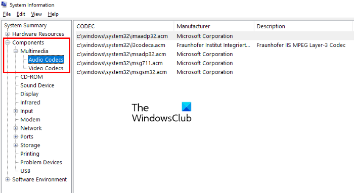 bekijk geïnstalleerde codecs op Windows 10