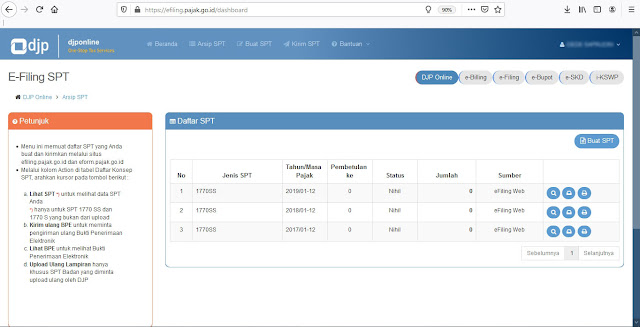 15. Daftar penyampaian atau lapor SPT online yang sudah dilakukan sebelumnya