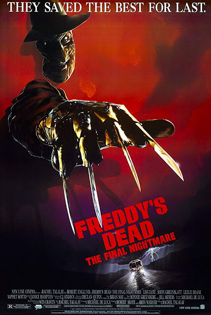 New Line Cinema presents "Freddy's Dead: The Final Nightmare" (1991) movie poster, starring Robert Englund, Breckin Meyer, Lisa Zane, Lezlie Deane, Ricky Dean Logan, Yaphet Kotto, Tom Arnold, and Roseanne Barr