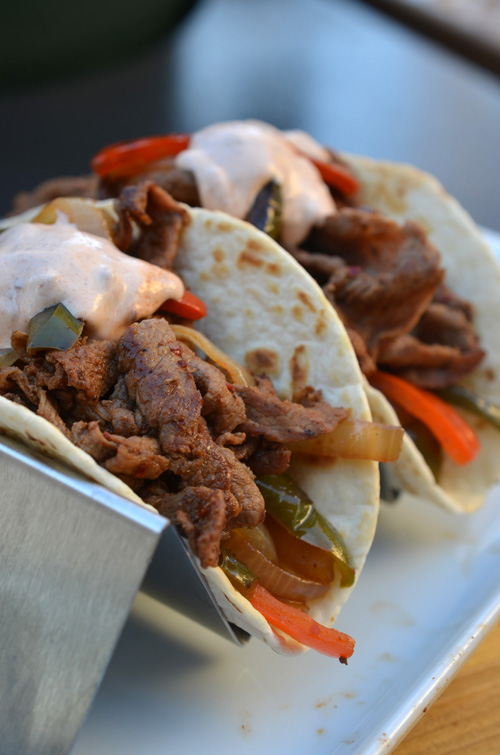 Shaved Steak Fajitas on the Big Green Egg