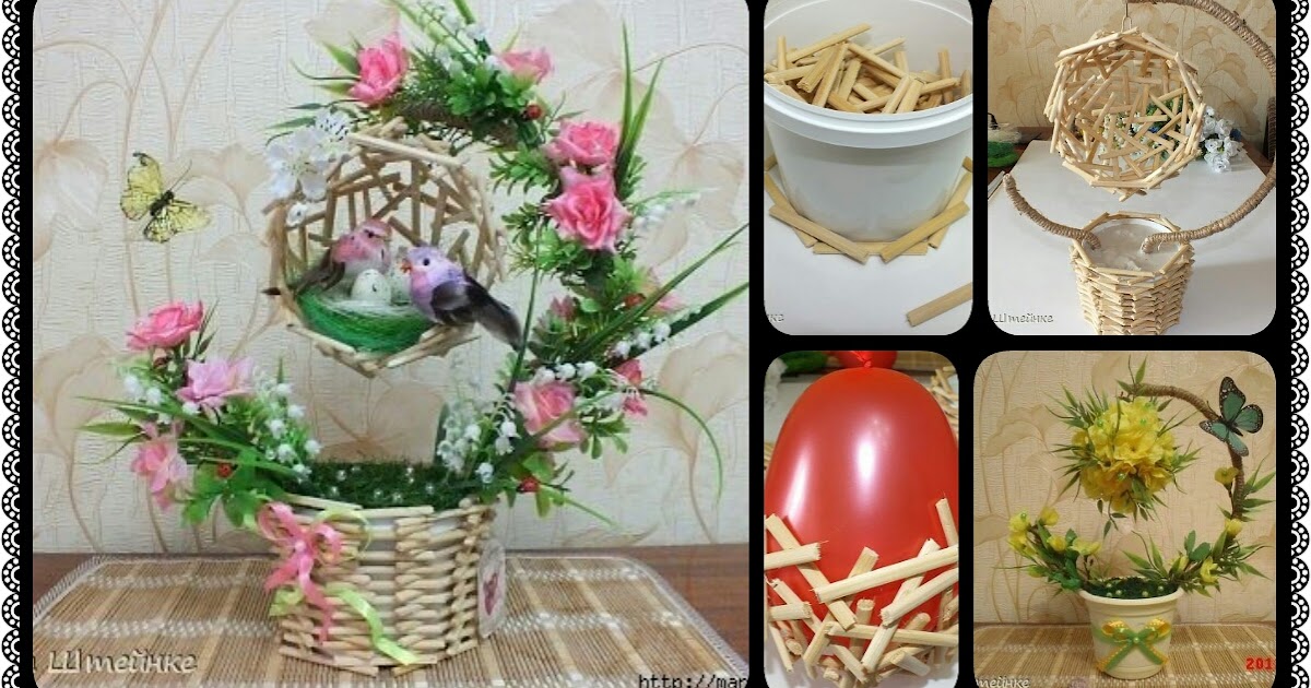 Bird’s nest and pots made of wooden sticks crazzy crafting
