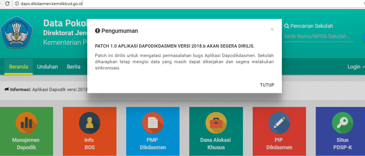 Patch 1 0 Aplikasi Dapodikdasmen Versi 2018 B Akan Dirilis Untuk Mengatasi Bugs Dadang Jsn