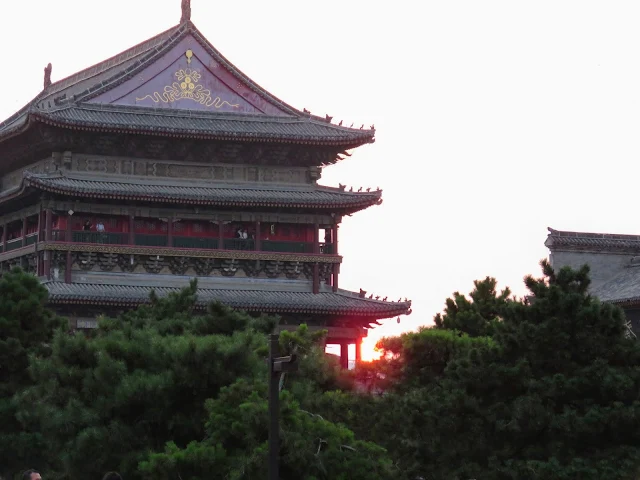 Sunset over the drum tower in Xi'an China