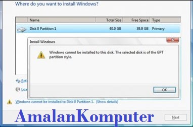 Mengatasi Windows Cannot Be Installed To This Disk The Selected Disk Is Of The Gpt Partition Style Trik Tips Komputer Laptop 2021