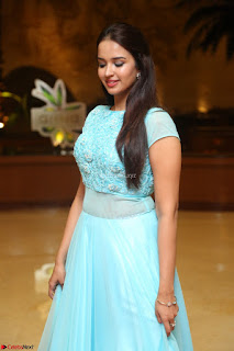 Pujita Ponnada in transparent sky blue dress at Darshakudu pre release ~  Exclusive Celebrities Galleries 003