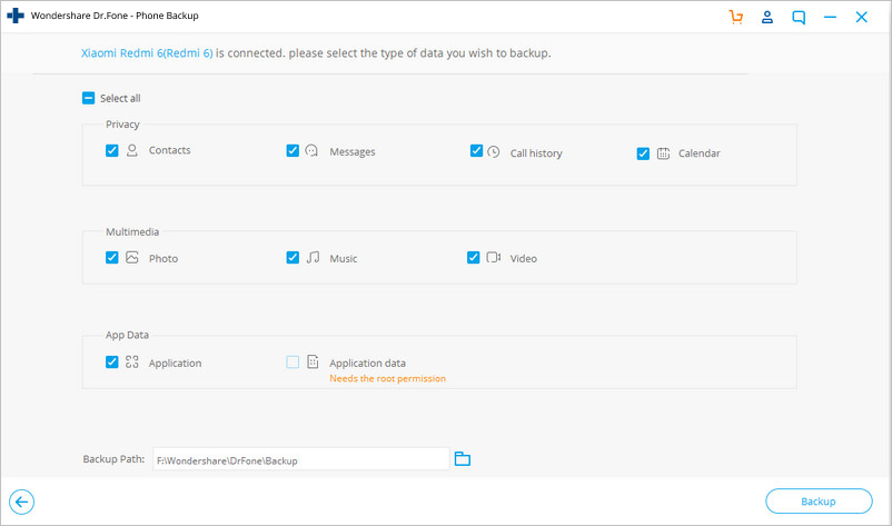 Pilih jenis file dan mulai pencadangan Cara memperbaiki Android.Process.Acore Has Stopped